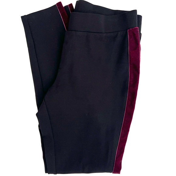 Laundry By Shelli Segal HRise Black Slim Fit Pants w/ Plum Velvet Tuxedo Stripe - Picture 3 of 8